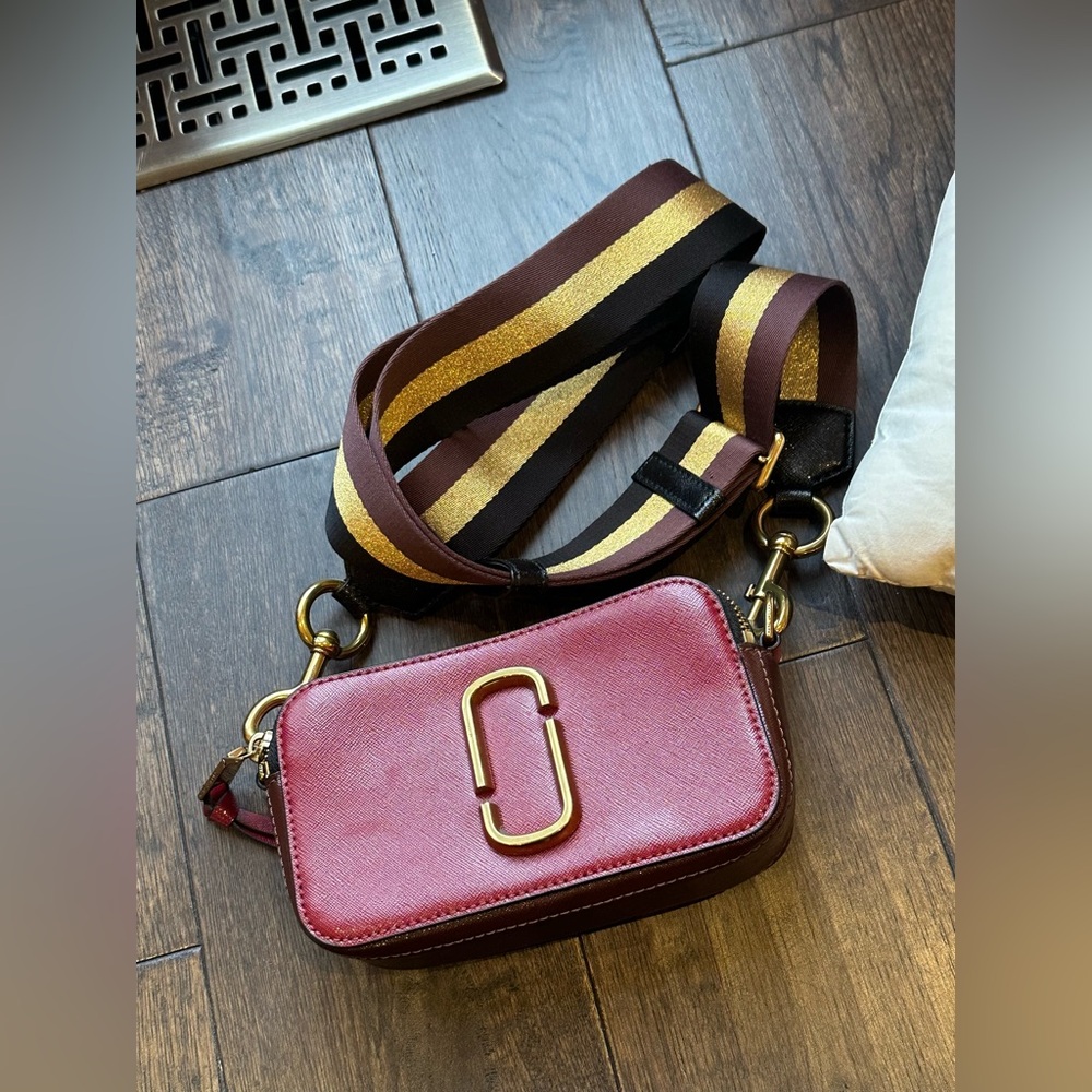 Marc Jacobs burgundy and gold Camera Snapshot zipped crossbody bag
